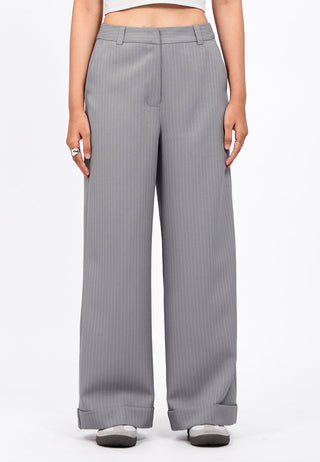 Wide Leg Stripes Roll Up Pants
