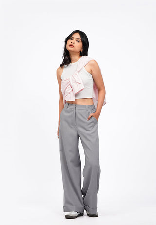 Wide Leg Stripes Roll Up Pants