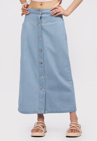 Button Up Denim Midi Skirt