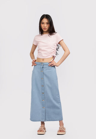 Button Up Denim Midi Skirt