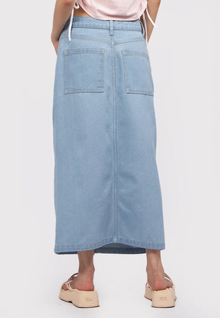 Button Up Denim Midi Skirt