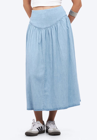 Gathered Midi Chambray Skirt