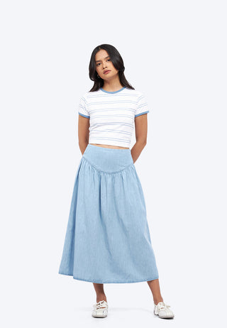 Gathered Midi Chambray Skirt