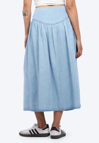 Gathered Midi Chambray Skirt