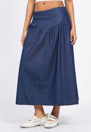 Gathered Midi Chambray Skirt
