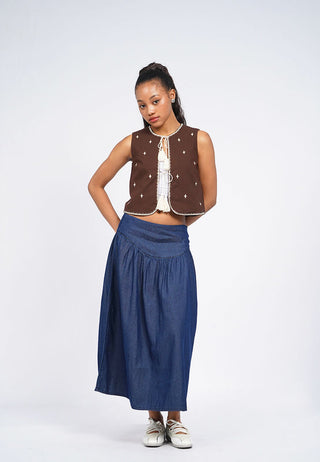Gathered Midi Chambray Skirt