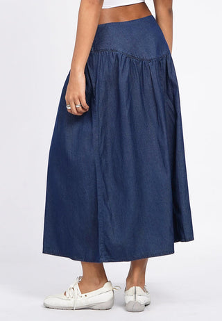 Gathered Midi Chambray Skirt