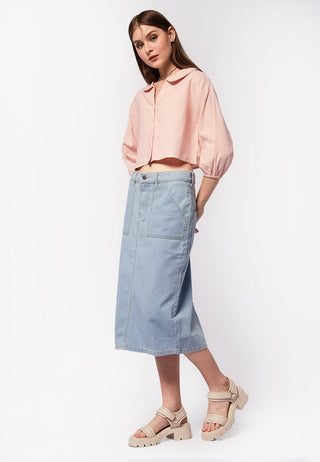 Contrast Stitch Midi Denim Skirt
