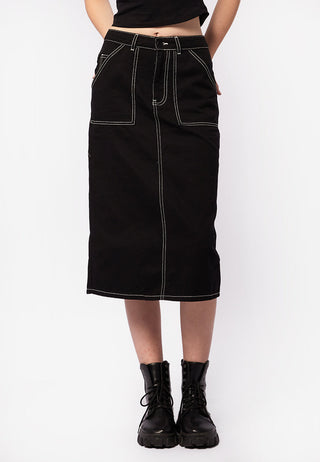 Contrast Stitch Midi Denim Skirt