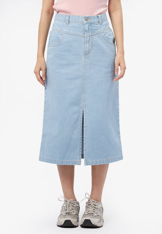 Front Slit Midi Denim Skirt