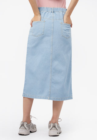 Front Slit Midi Denim Skirt