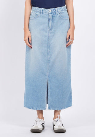 Front Slit Denim Midi Skirt