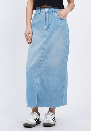 Front Slit Denim Midi Skirt
