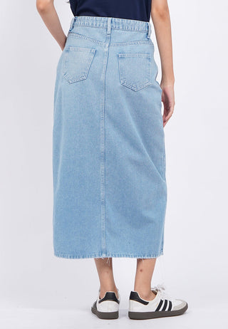 Front Slit Denim Midi Skirt