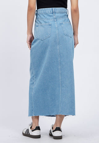 Front Slit Denim Midi Skirt