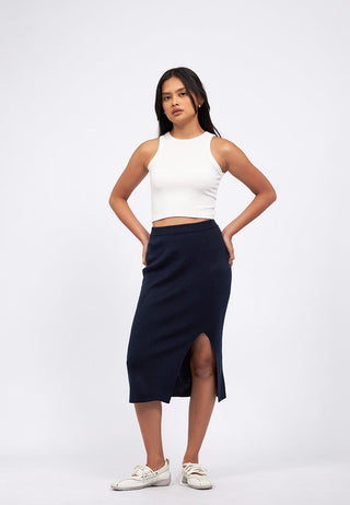 Front Slit Knit Midi Skirt