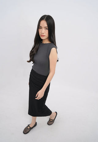 Gathered Details Fitted Midi Skirt