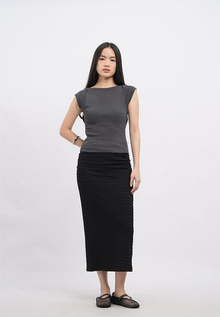 Gathered Details Fitted Midi Skirt