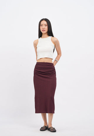 Fitted Gathered Midi Skirt