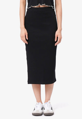 Ribbed Slit Midi Skirt