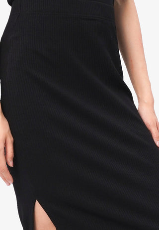 Ribbed Slit Midi Skirt