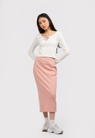 Rib Midi Skirt with Slit Details