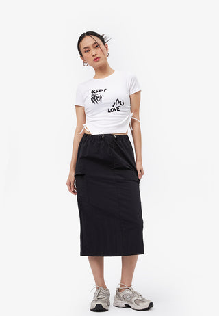 Side Pocket Parachute Midi Skirt