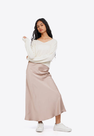 A-Line Satin Long Skirt