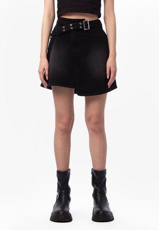 Overlap Denim Mini Skirt