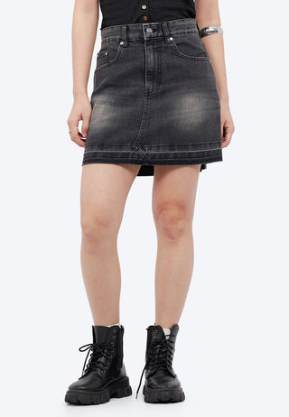 Unfinished Hem Denim Mini Skirt