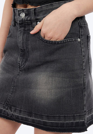Unfinished Hem Denim Mini Skirt
