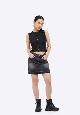 Unfinished Hem Denim Mini Skirt