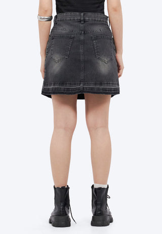Unfinished Hem Denim Mini Skirt