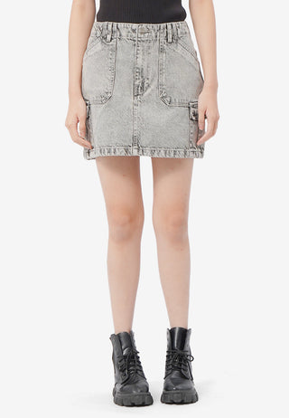 Denim Cargo Mini Skirt