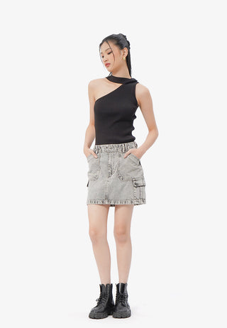 Denim Cargo Mini Skirt