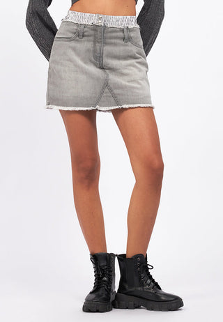 Contrast Waistband Mini Denim Skirt