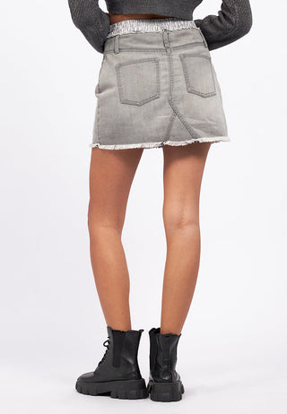 Contrast Waistband Mini Denim Skirt