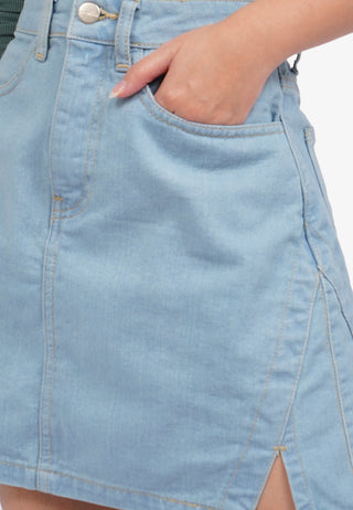 Mini Denim Skirt with Cut Out Hem