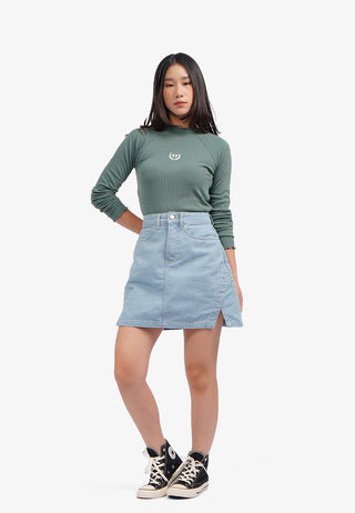 Mini Denim Skirt with Cut Out Hem