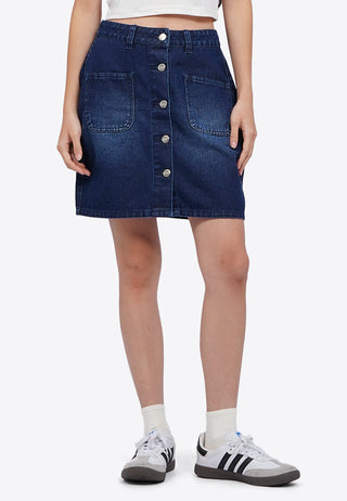 Button Up Mini Denim Skirt