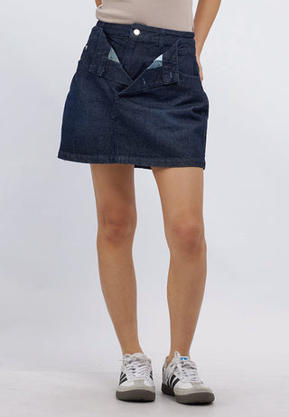 Double Waistband Denim Mini Skirt