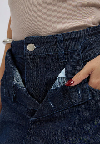 Double Waistband Denim Mini Skirt