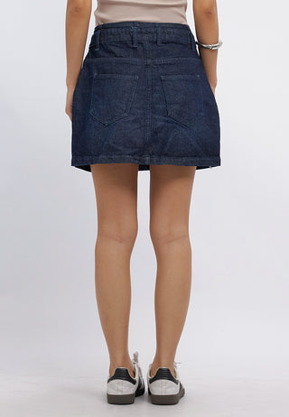 Double Waistband Denim Mini Skirt