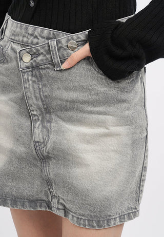 Cross Over Details Denim Mini Skirt