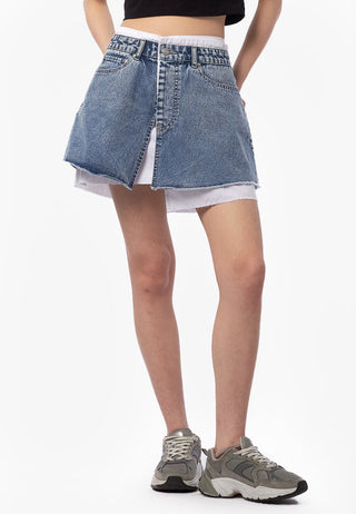 Double Layered Denim Mini Skirt