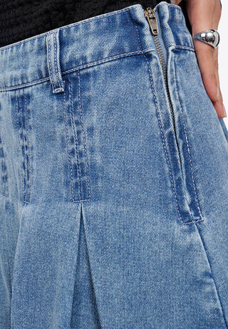 Pleated Mini Denim Skirt