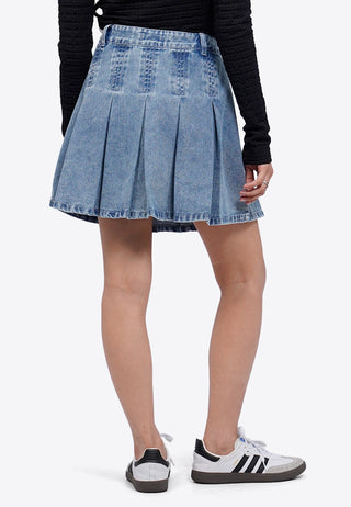 Pleated Mini Denim Skirt