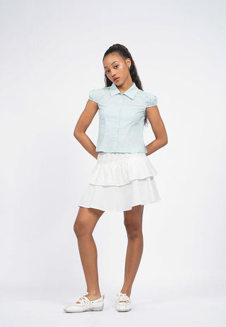 Tiered Mini Skirt with Elastic Waist