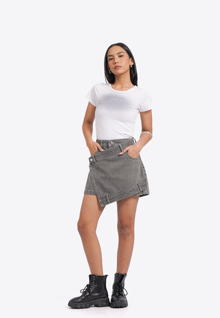 Overlapped Mini Denim Skort