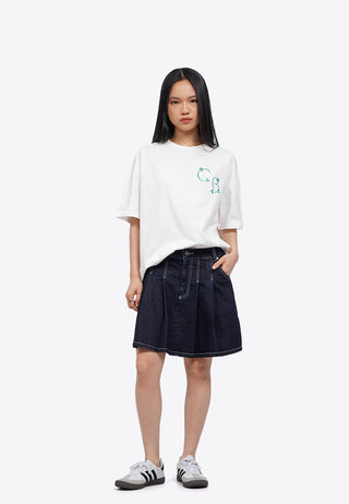 Pleated Denim Mini Skirt